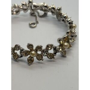 Flower Bracelet Super Cute Pretty Delicate Faux Pearl and Rhinestone